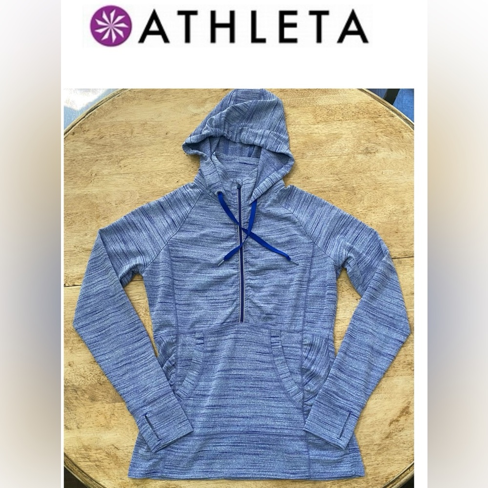 Athleta Heavenly Hail Hoodie 2‎ Women’s Size Small Blue Space Dye Athletic Top